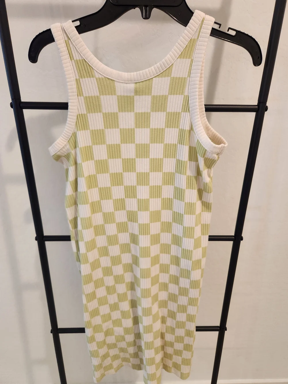 Old Navy Checkerboard Ribbed Tank Dress - Cream & Light Green